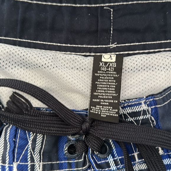 OP Ocean Pacific Board Shorts Mens XL (40-42) Blue Plaid Swim Trunks - Picture 2 of 3
